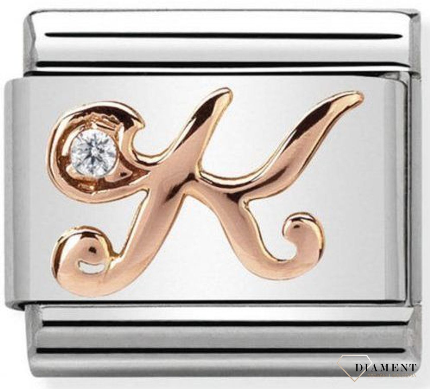 Nomination Link 9K zawieszka różowe złoto 'Litera K z cyrkonią' 430310 11 biżuteria nomination nomination zawieszki nomination baza.jpg